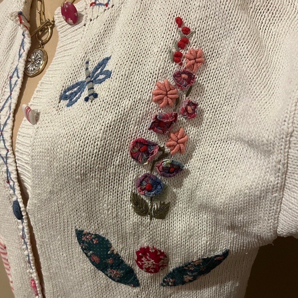 Vintage Susan Bristol Off White Cardigan Multicolor Embroidery, Grannycore, M - Picture 6 of 12